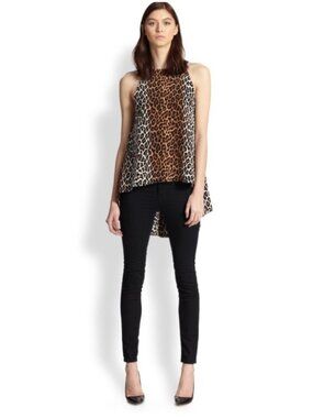 Elizabeth & James 100% Silk Everly Cheetah Print High Low Blouse - Size L - NWT